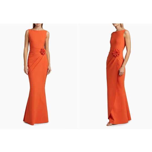 Chiara Boni La Petite Robe Glenaly Floral-Appliquéd Jersey Gown In Tangerine Siz - Picture 2 of 10